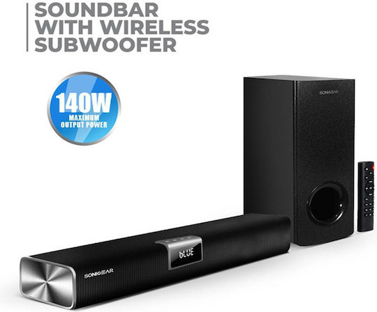Sonic Gear Sonicbar 5300BT Soundbar 2.1 Bluetooth und HDMI 35W mit kabellosem Subwoofer und Fernbedienung Schwarz
