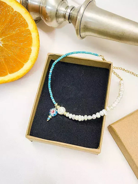 Handmade pearl and turquoise Awear Amalfi Gold toe bracelet