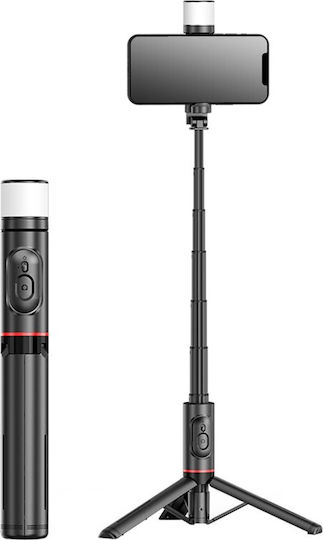 Techsuit Q12S Selfie Stick Τρίποδο Κινητού Bluetooth με Φωτισμό Μαύρο