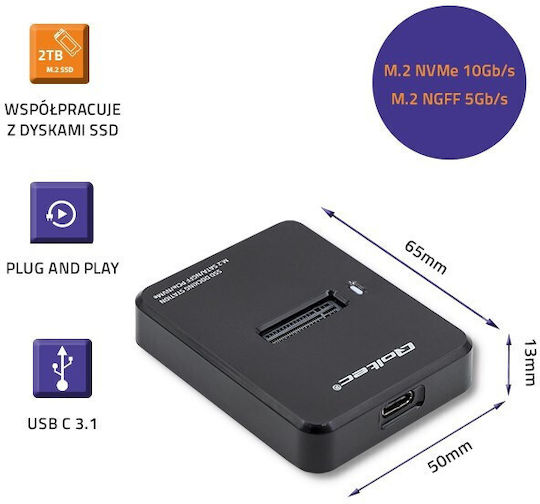 Qoltec Hard Drive Docking Station PCIe/SATA M.2(2230)" / M.2(2280)" with Connection USB 3.1 (50313)