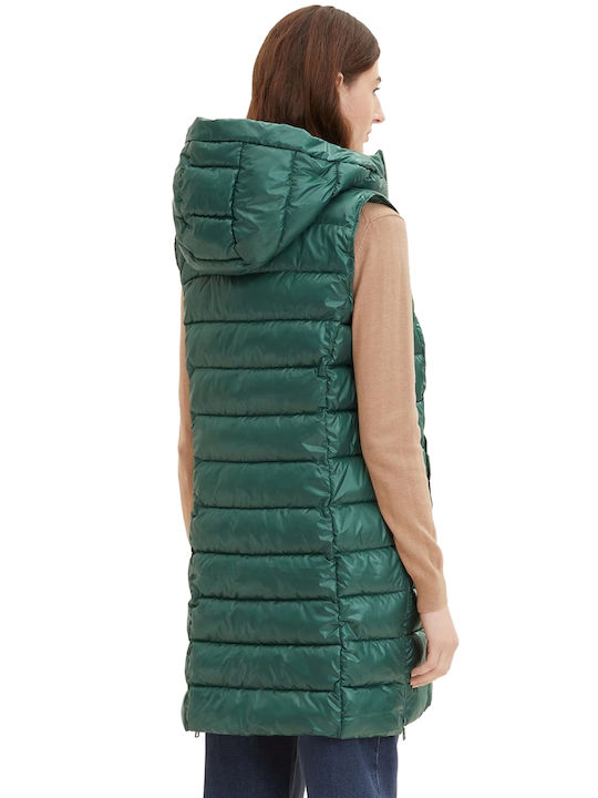 Tom Tailor Women's Long Puffer Jacket for Winter with Hood Pineneedle Green 1034122-18601