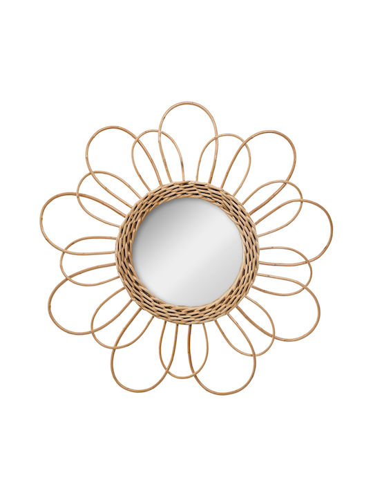 Decorative Wall Mirror with Beige Wooden Frame Diameter 38cm 1pcs