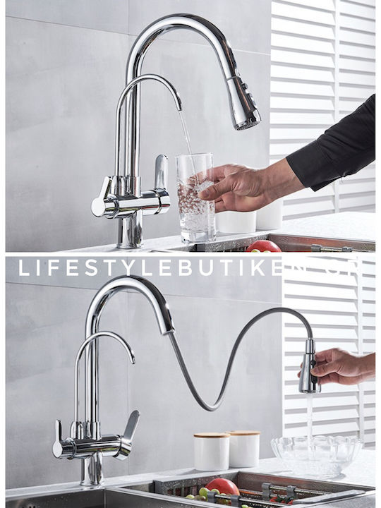 Stocco Tall Kitchen Faucet Counter with Shower Silver