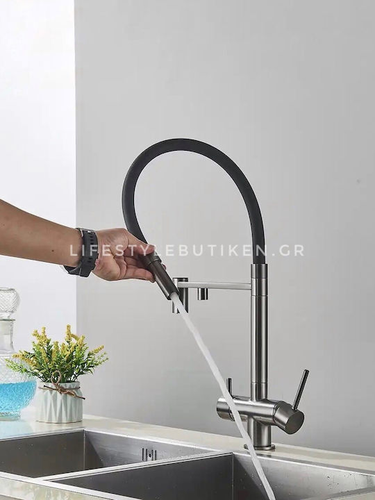 Naron Tall U-Shaped Counter Kitchen Faucet Gun Metal