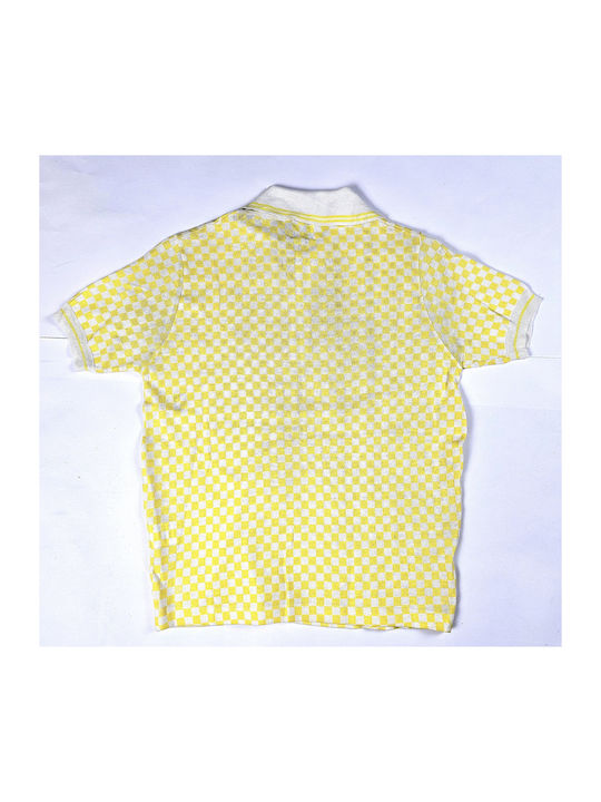 A-STYLE BA8M2010-A253 POLO JAQUARD AQUADRI men's chessboard yellow-white polo t-shirt 100% cotton