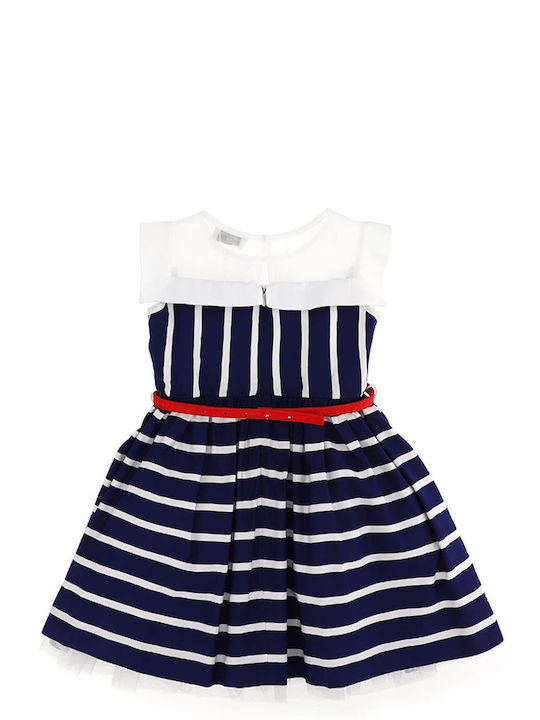 Monnalisa Kids Dress Striped Short Sleeve Blue