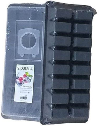 Sidirela Ice Tray Cube Plastic 16 Slots with Lid Gray Ε-0146-1