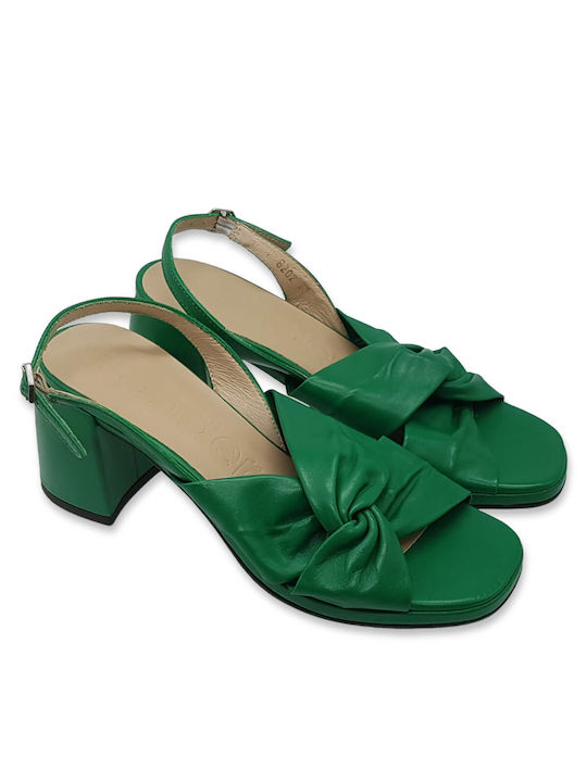 Wonders Women's Sandals Green with Chunky Medium Heel