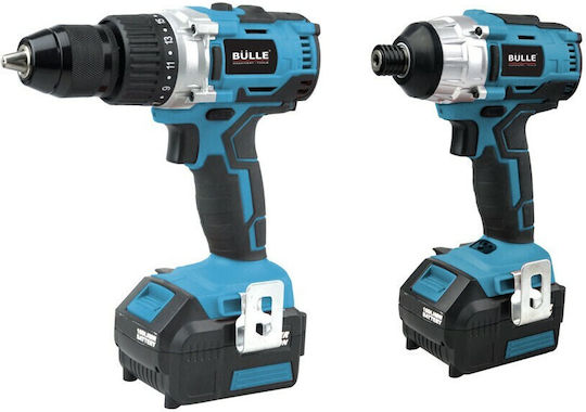 Bulle Set Impact Drill Driver & Impact Screwdriver Brushless 18V with 2 Batteries 4Ah and Case with 13 Components