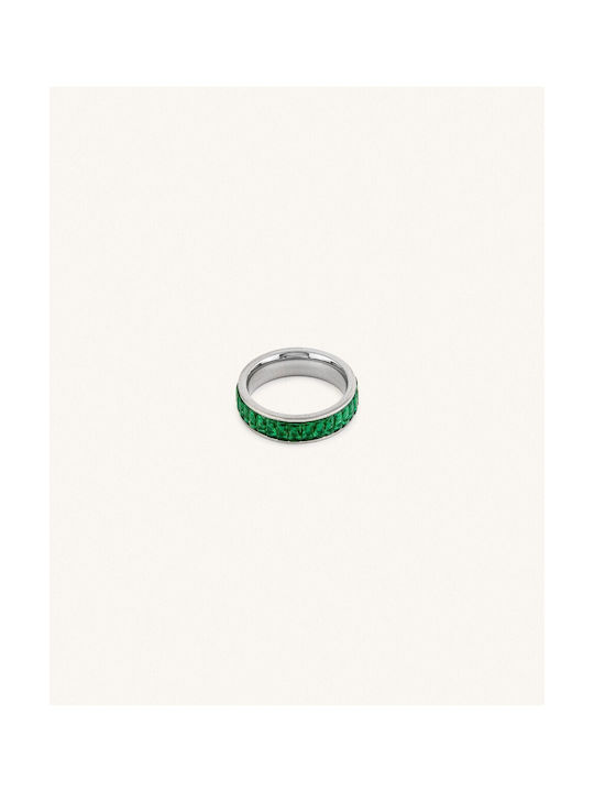 StanStefan Steel ring and green cubic zirconia