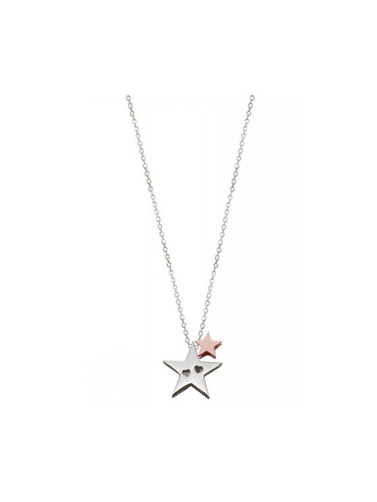 White gold double sided necklace R3241 in star shape. 14 carat