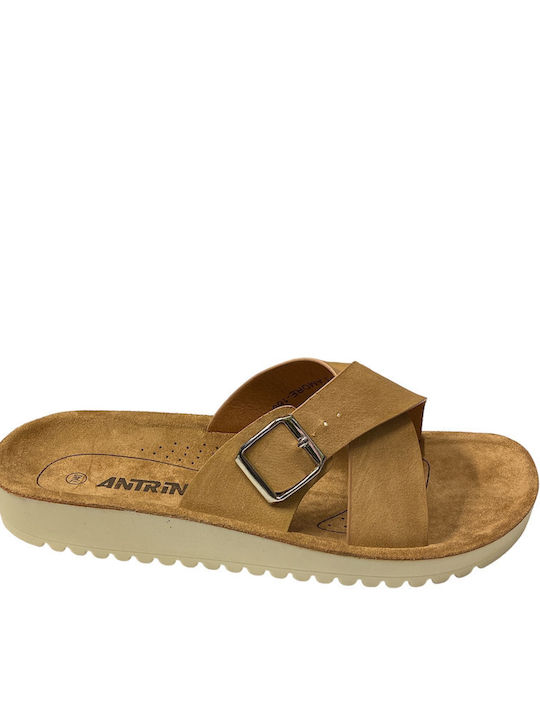 Antrin Amore 160 Leather Women's Flat Sandals Camel