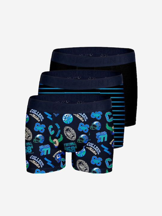 John Frank Herren Boxershorts Blau mit Mustern 3Packung