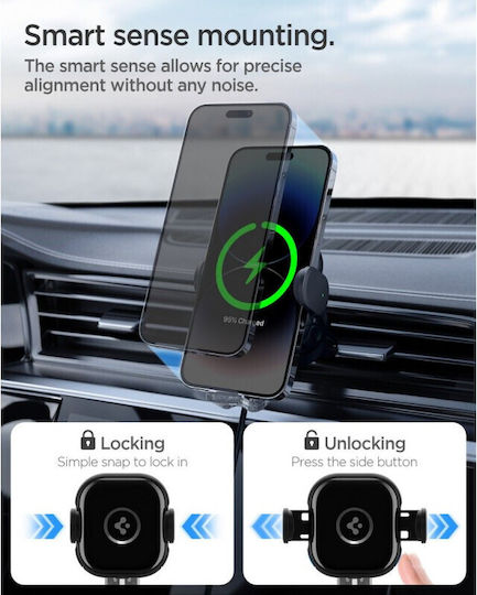 Spigen UTS12W Onetap Car Mobile Mount with Adjustable Hooks and Wireless Charging Black