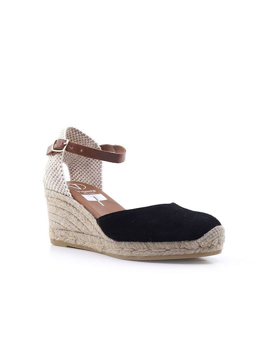 Viguera Women's Leather Platform Espadrilles Black