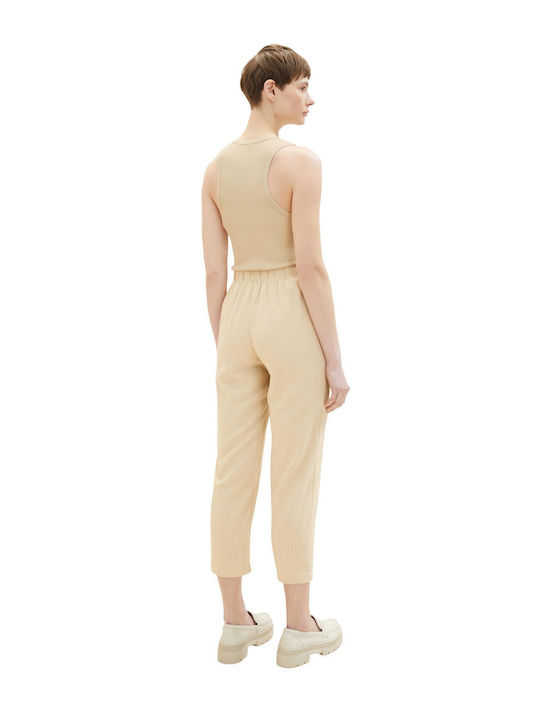 Tom Tailor Women's Fabric Trousers with Elastic in Tapered Line Beige