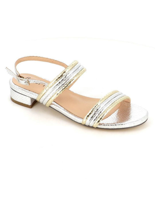 B-Soft Women's Sandals Silver with Chunky Low Heel