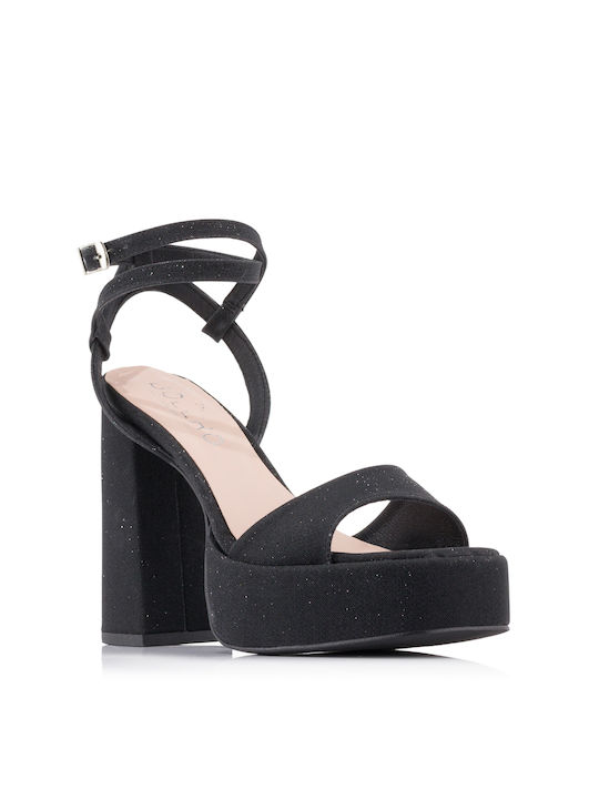 Bolero Shoes Platform Suede Women's Sandals 2487 Black with Chunky High Heel