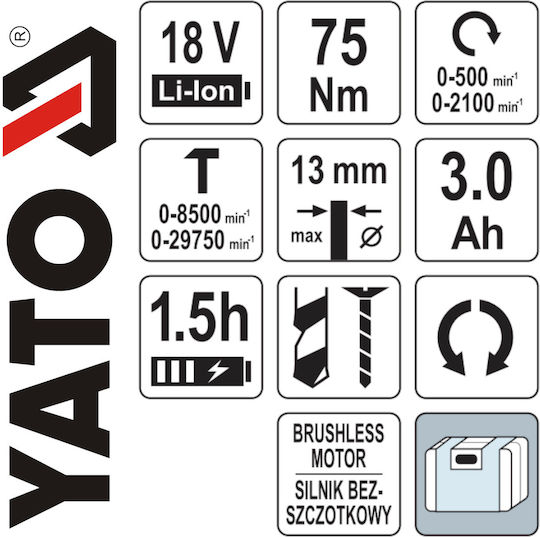 Yato YT-82790 Percussive Brushless Battery Drill Driver 18V 1x3Ah