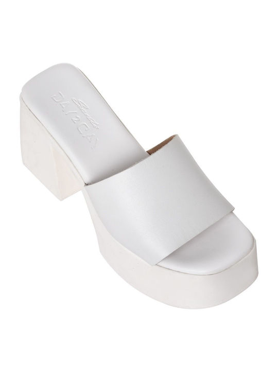 Sante Chunky Heel Leather Mules White