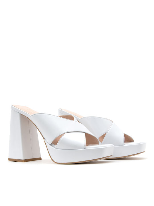 Mourtzi Chunky Heel Leather Mules White