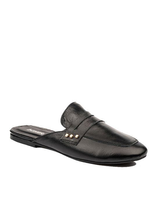 Boxer Flat Leather Mules Black