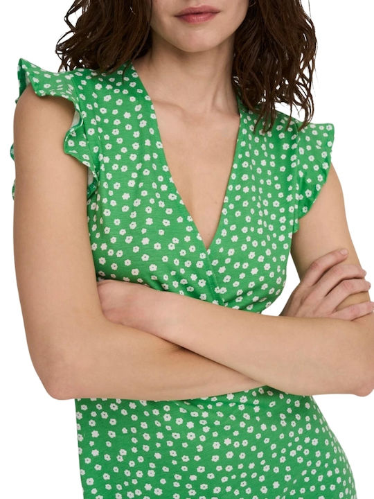 Καλοκαιρινό Midi Φόρεμα Κρουαζέ με Βολάν Kelly Green