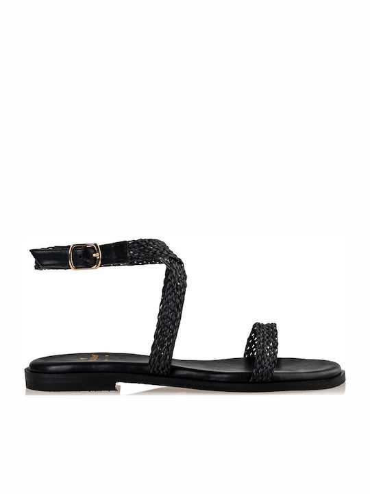 Women's Flat Sandals with Strap in Black Color