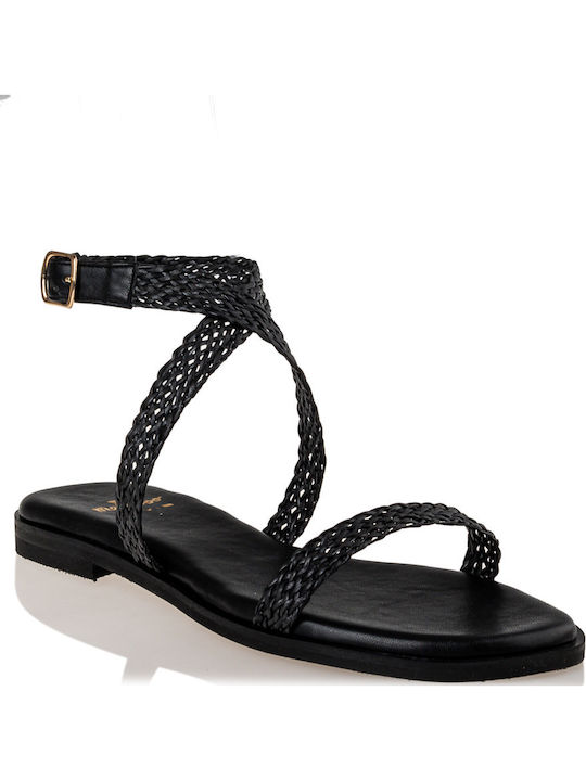 Women's Flat Sandals with Strap in Black Color