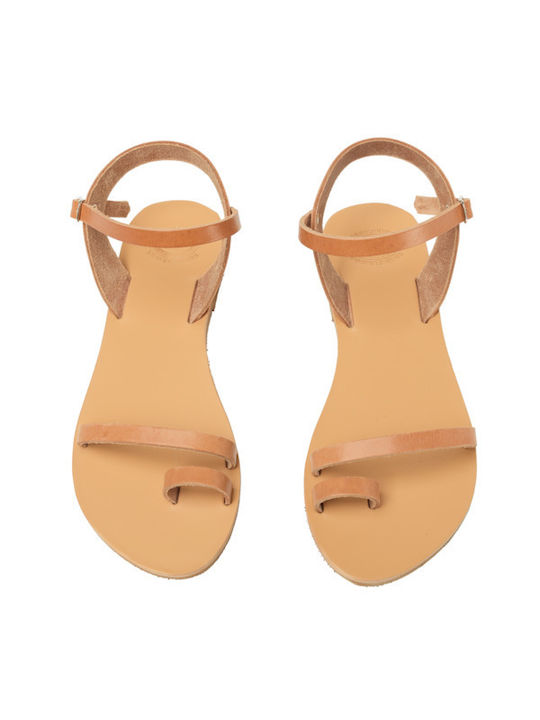 Philio Leather Women's Flat Sandals with Strap in Beige Color