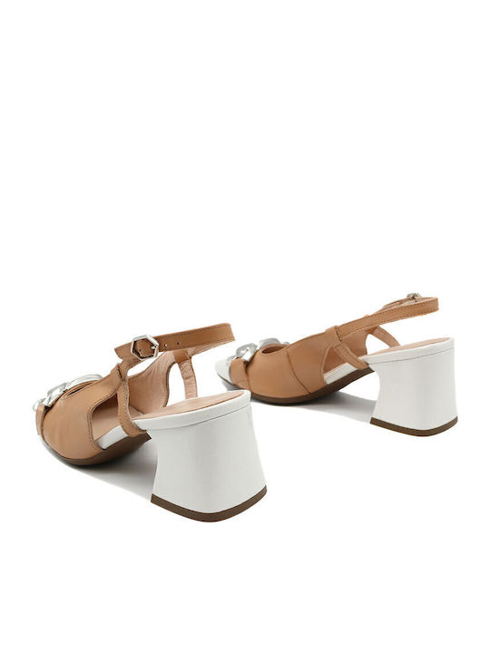 Anatomic Patent Leather Beige Medium Heels with Strap