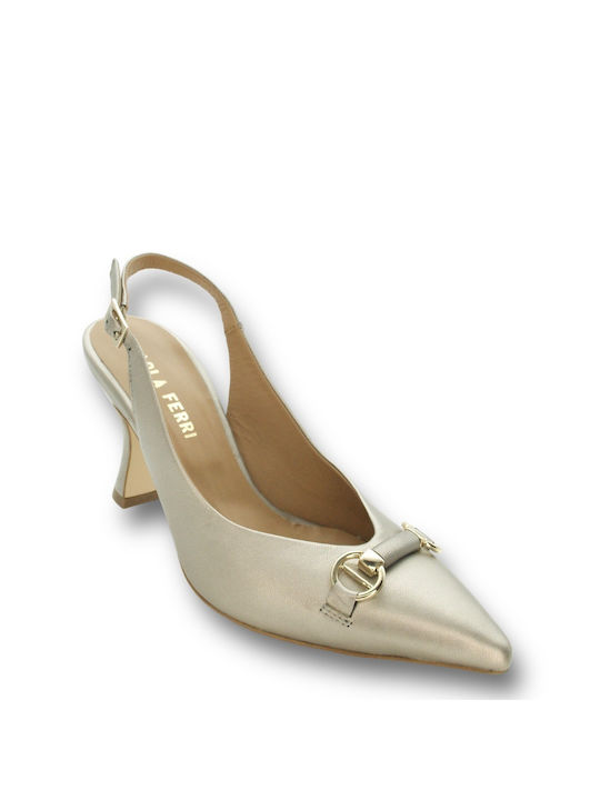 Paola Ferri Leather Pointed Toe Silver Heels with Strap