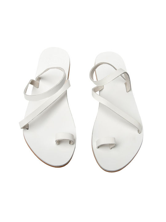 Philio Leather Women's Flat Sandals in White Color