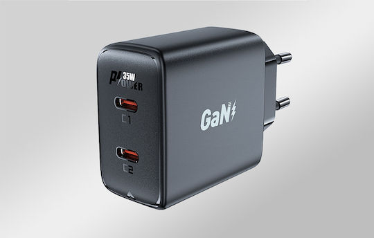 Acefast Φορτιστής Χωρίς Καλώδιο GaN με 2 Θύρες USB-C 35W Power Delivery Μαύρος (A49)