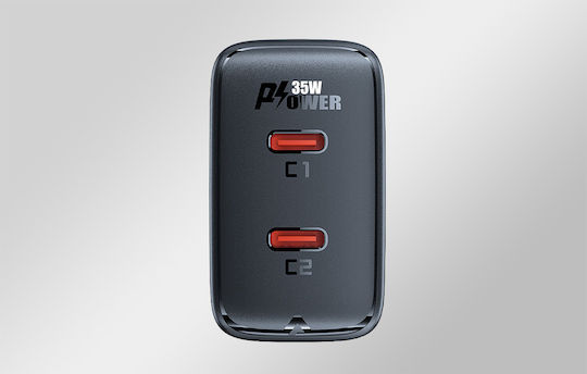 Acefast Φορτιστής Χωρίς Καλώδιο GaN με 2 Θύρες USB-C 35W Power Delivery Μαύρος (A49)