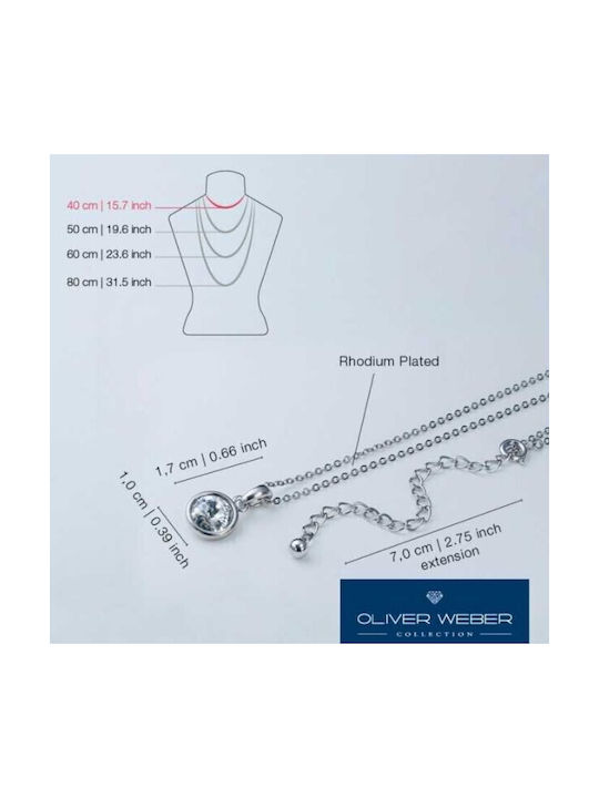 OLIVER WEBER 11924 001 Women's Rhodium plated necklace with crystal stones