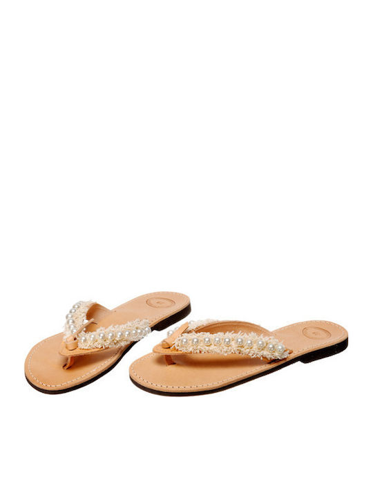 Leather Women's Flat Sandals in White Color
