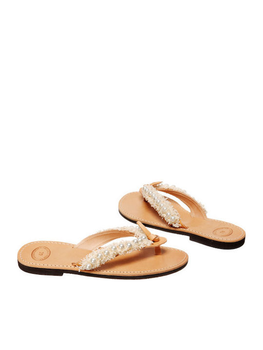 Leather Women's Flat Sandals in White Color