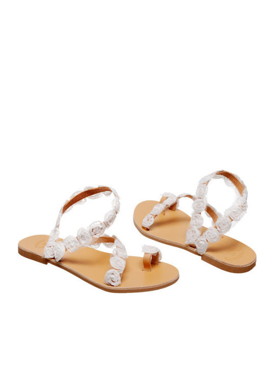 Leather Women's Flat Sandals in White Color