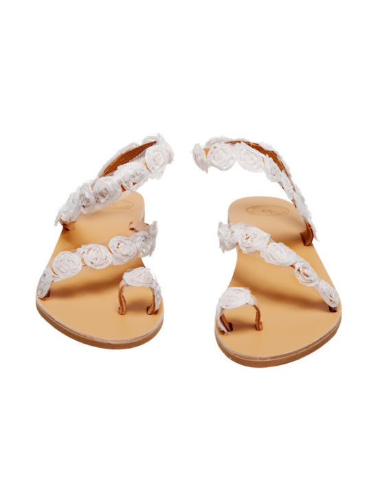 Philio Leather Women's Flat Sandals in White Color