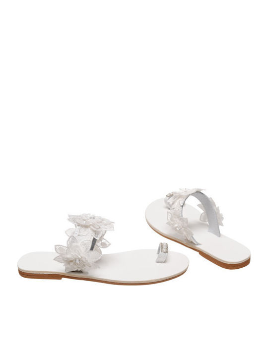Leather Women's Flat Sandals in White Color