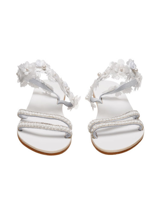 Philio Leather Women's Flat Sandals in White Color