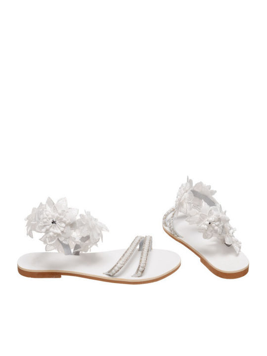 Leather Women's Flat Sandals in White Color