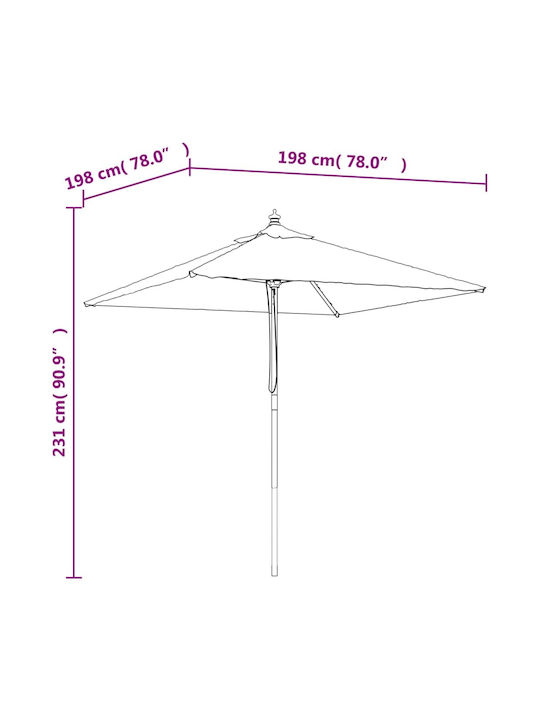 Umbrelă Pătrată Din Lemn Albă 1.98x1.98xÎnălțime 2.31m