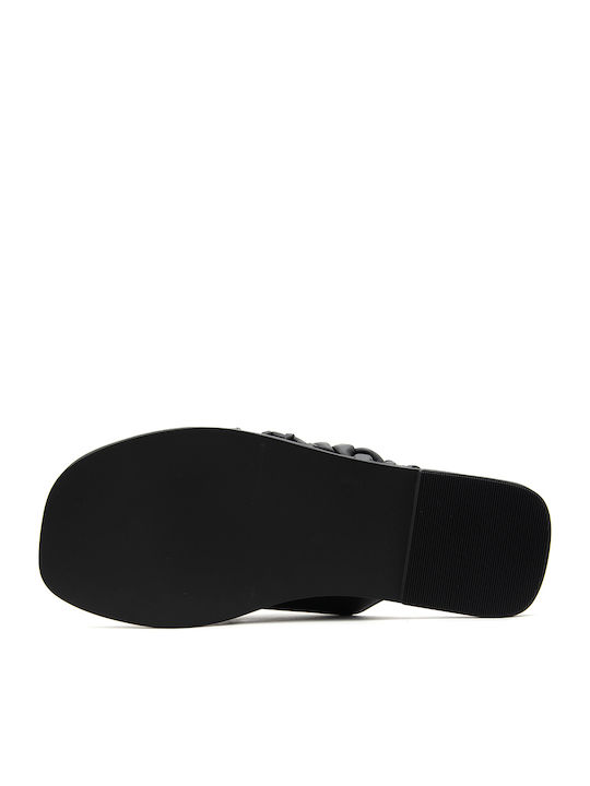 Leder Flache Sandalen für Damen in Schwarz Farbe