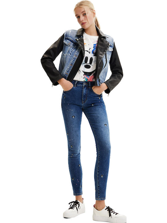 Mickey Mouse Kurz Damen Jeansjacke Blau