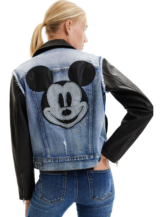 Mickey Mouse Kurz Damen Jeansjacke Blau