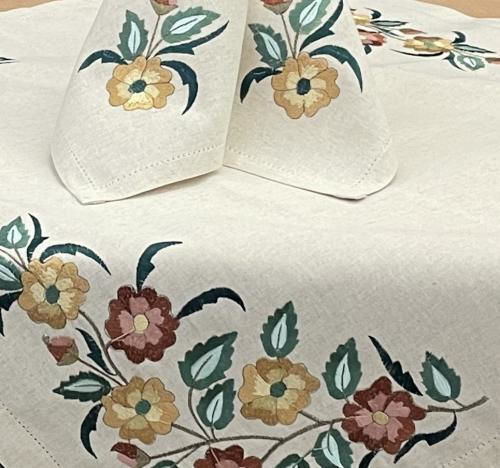 Linea Home Καρέ Σετ 4τμχ Pine με Κέντημα Μπεζ 85x85εκ.