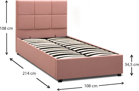 Kingston Pat Single Roz cu Spațiu de Stocare & Lamele pentru Saltea 100x200cm