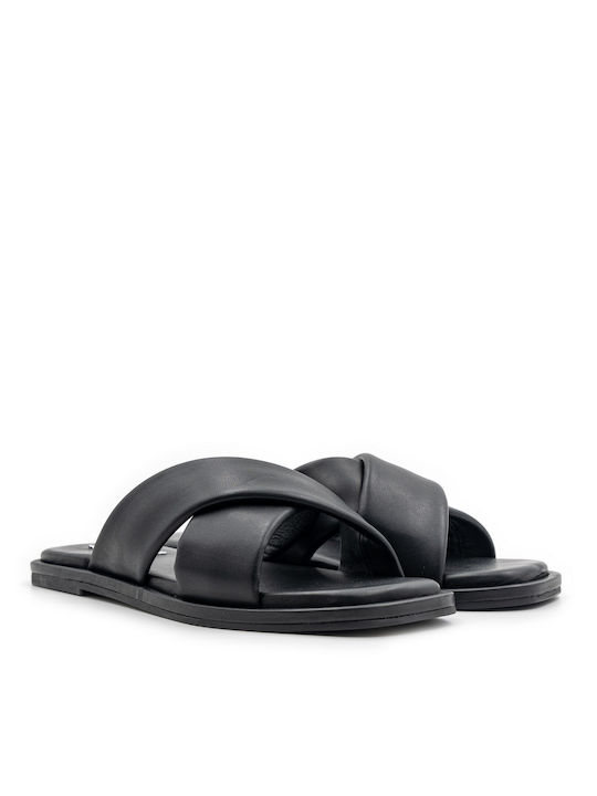 Inuovo Leather Women's Flat Sandals in Black Color